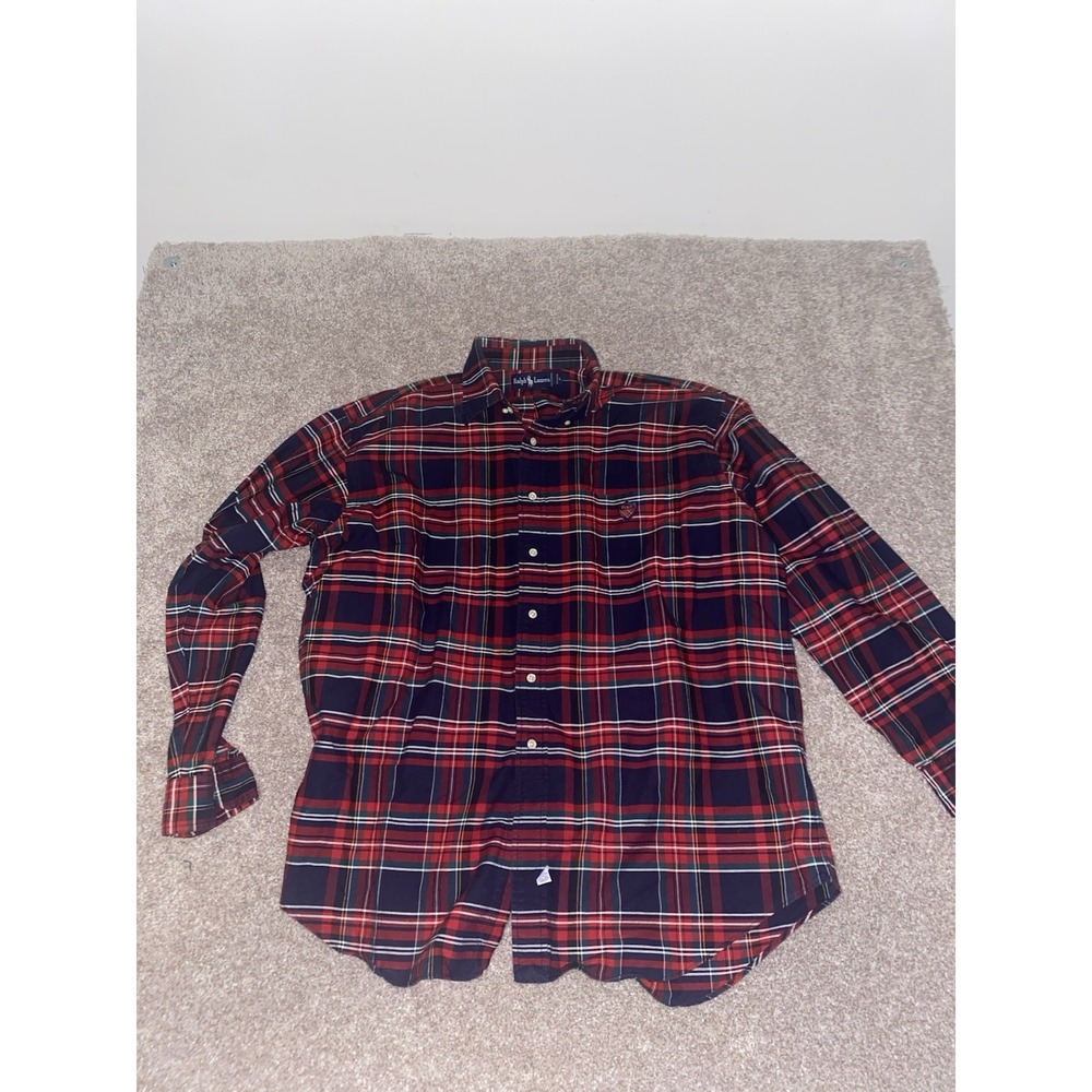 Polo Ralph Lauren Shirt Mens L Cotton Classic Fit Christmas Plaid Golf Logo - Picture 2 of 8